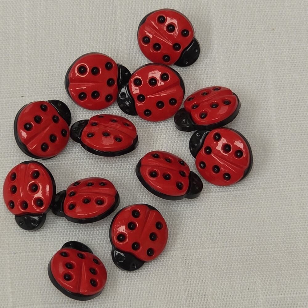 Lot of 10 Ladybug Shank Buttons Red Black Plastic Sewing Craft Buttons